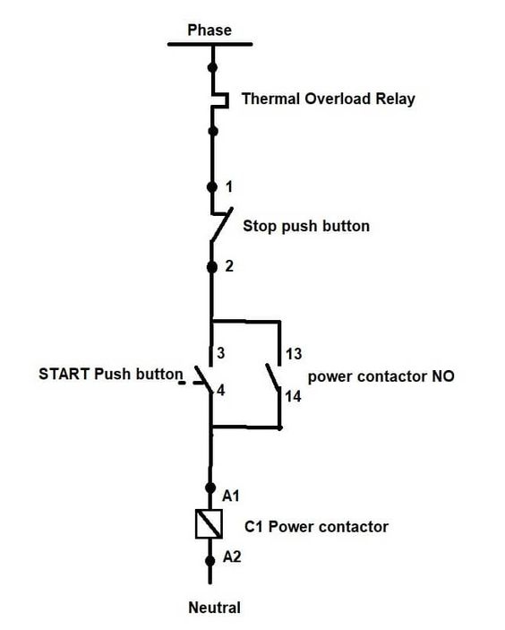 circuit diagram of direct on-line starter with various components